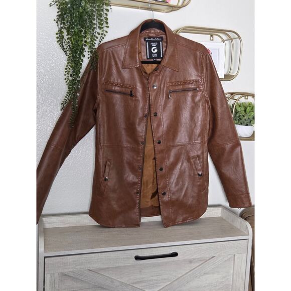 Fried Denim Premium Denim Collection Brown Faux Leather Jacket Size S - Picture 1 of 5